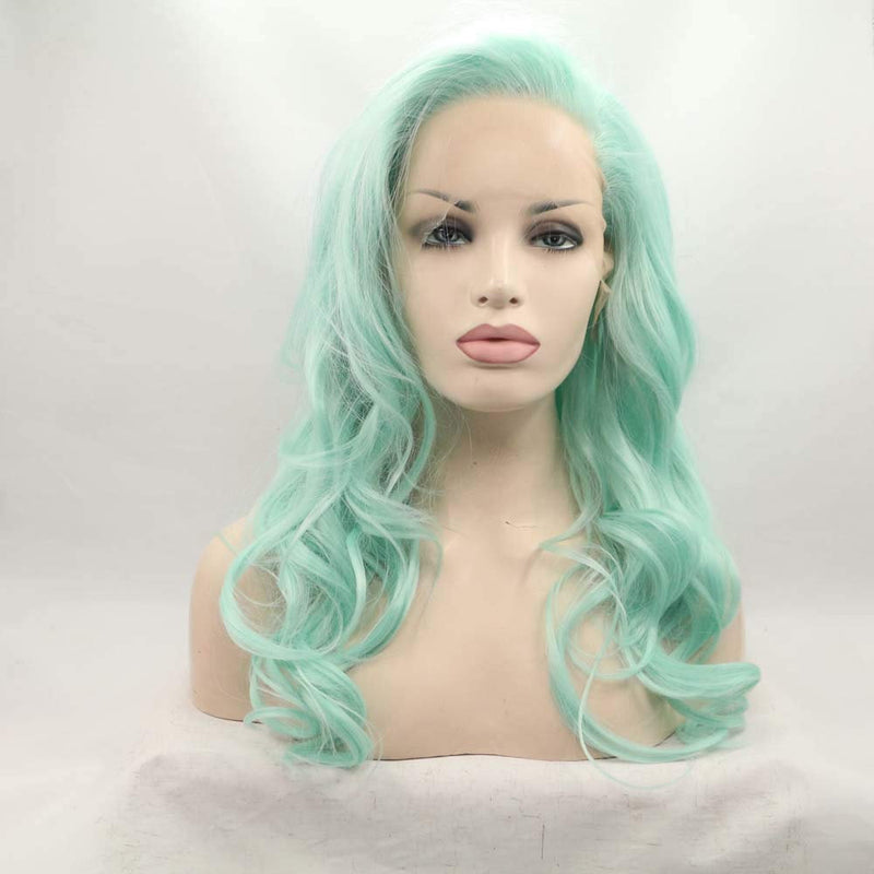 Mint Green Lace Front 150% Density Middle Part Pre Plucked Glue-less Half Hand Tied Cosplay Wig 24" | Trendy Wig | Human Hair Look and Feel
