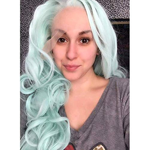 Mint Green Lace Front 150% Density Middle Part Pre Plucked Glue-less Half Hand Tied Cosplay Wig 24" | Trendy Wig | Human Hair Look and Feel