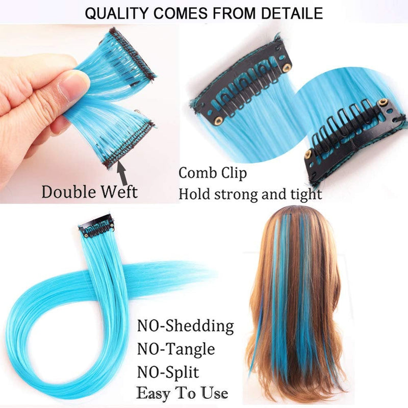 Colored Clip in Hair Extensions 22'' Straight Hair Extensions Clip in Mixed Colors Party Highlights Hairpieces Sapphire Blue + Teal Blue