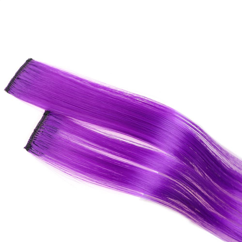 Colored Clip in Hair Extensions 22'' Straight Hair Extensions Clip in Mixed Colors Party Highlights Hairpieces Sapphire Blue+Purple