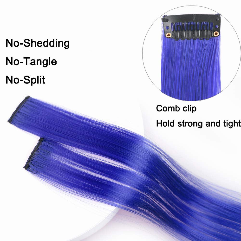 Colored Clip in Hair Extensions 22'' Straight Hair Extensions Clip in Mixed Colors Party Highlights Hairpieces Sapphire Blue+Purple