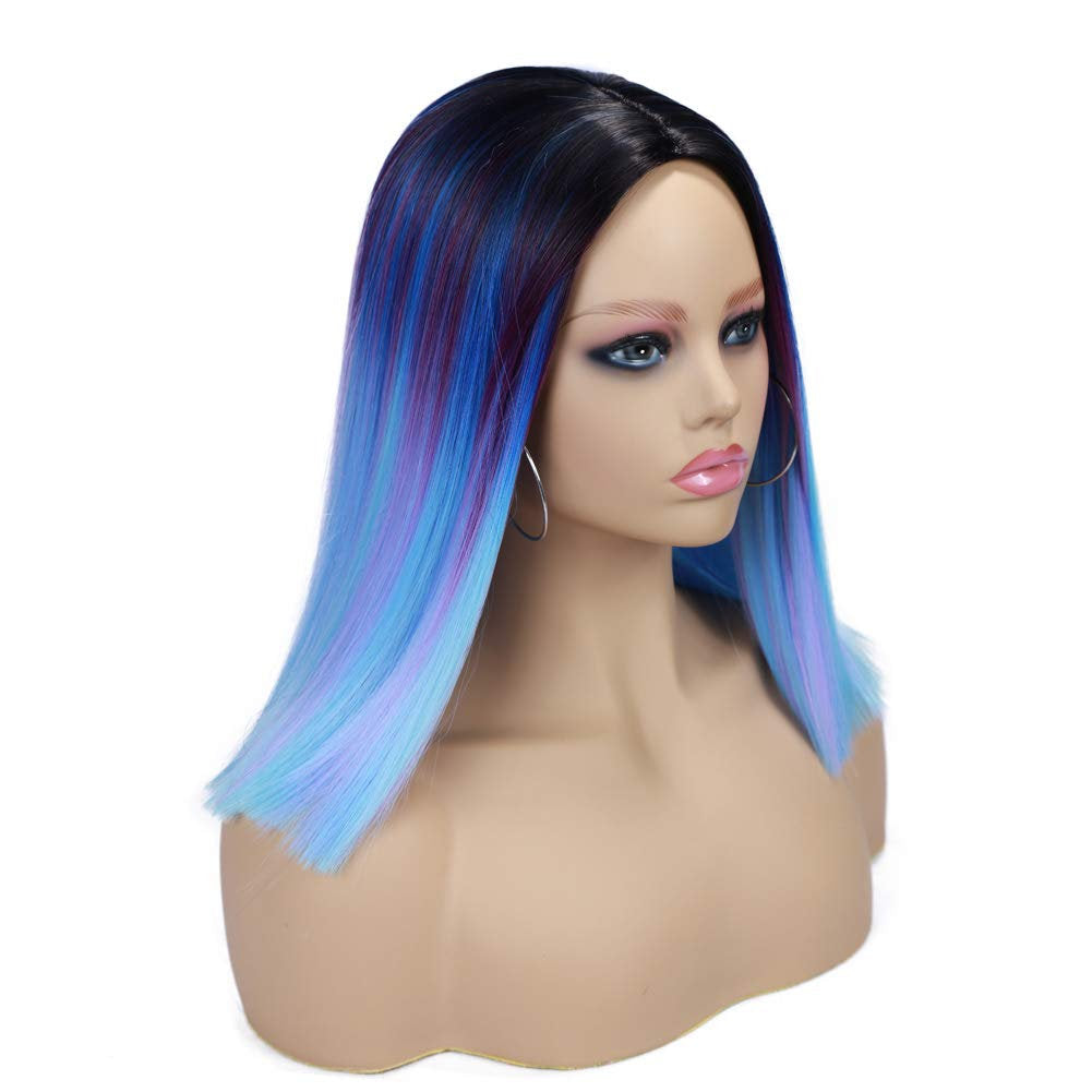Ombre Black to Mixed Rainbow Colors of Blue Purple Pink Mint Green | Synthetic Top Quality Heat Resistant Fiber | Human Hair Look and Feel