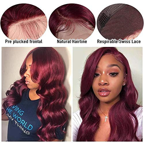 Burgundy 99j | 4x4 Body Wave Lace Closure | Brazilian Human Hair | Pre Plucked with Baby Hair and Bleached Knots | 180% Density | Glueless