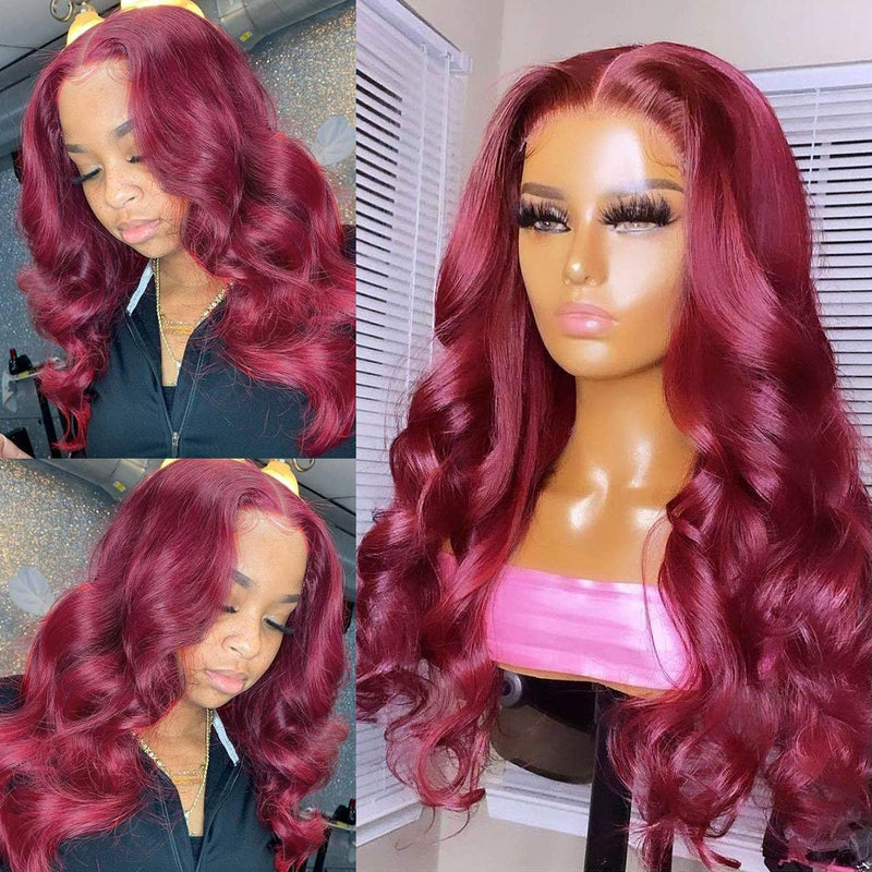 Burgundy 99j | 4x4 Body Wave Lace Closure | Brazilian Human Hair | Pre Plucked with Baby Hair and Bleached Knots | 180% Density | Glueless
