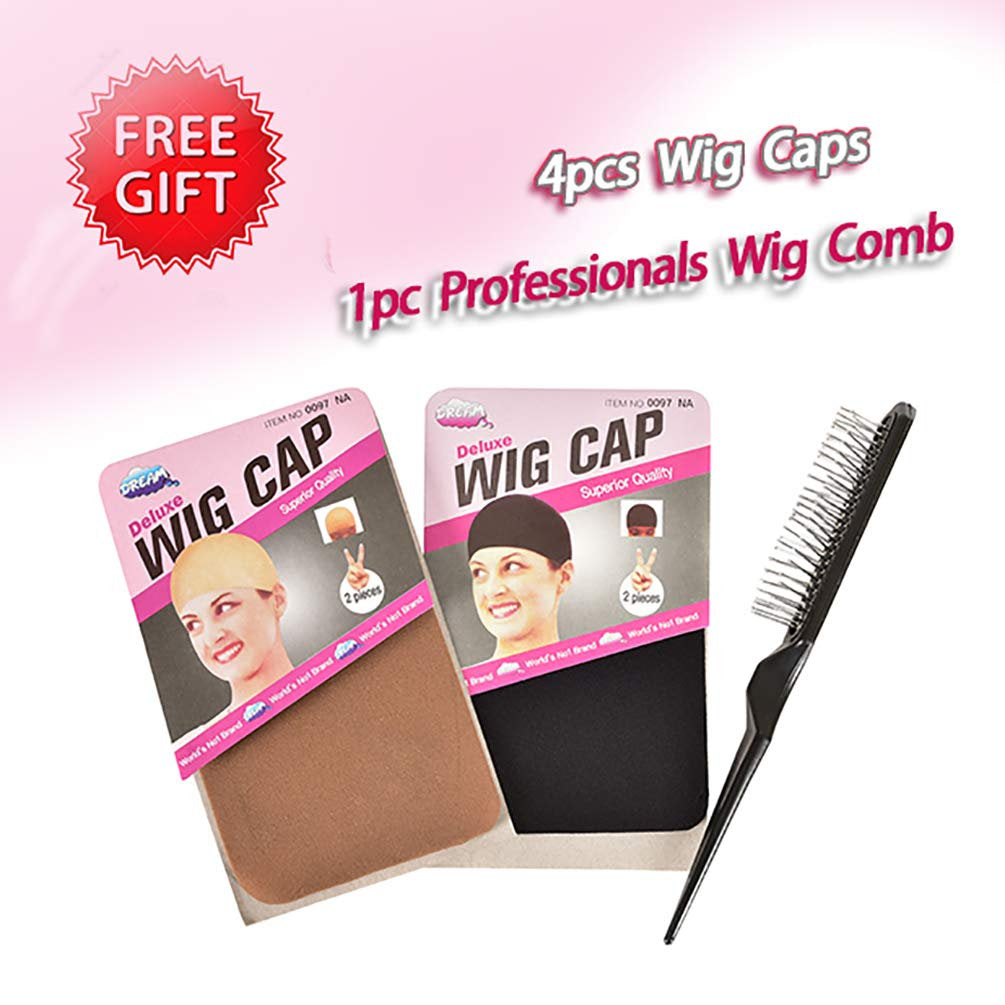 Pink and Black Ombre Synthetic Short Curly Wig Full Kinky Curly Afro Hair Wig with Bangs (Free 1pc Professional Wig Comb and 4pcs Wig Caps)