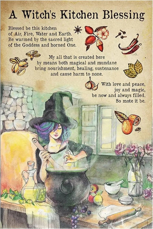 A Witch Kitchen Blessing | Witch Kitchen Witchery Metal Sign | Vintage Rust Styled House Decor | Witches Magic Knowledge | Kitchen Blessing