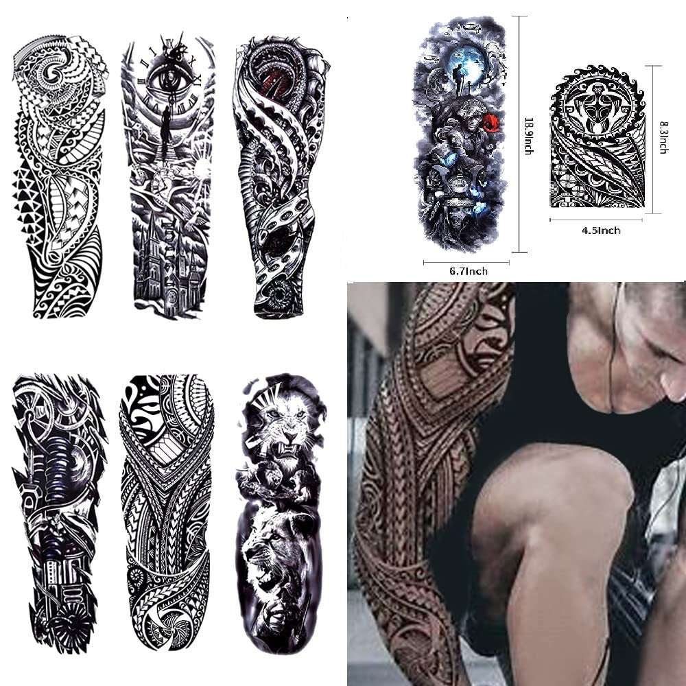 Temporary Tattoo Full and Half Sleeves Art for Men Women and or Kids fake 12 Sheets of Tattoos That Look Real without the Pain or Commitment