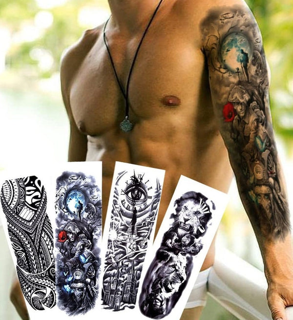 Temporary Tattoo Full and Half Sleeves Art for Men Women and or Kids fake 12 Sheets of Tattoos That Look Real without the Pain or Commitment