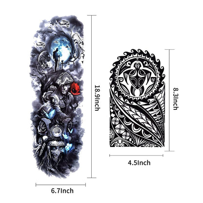 Temporary Tattoo Full and Half Sleeves Art for Men Women and or Kids fake 12 Sheets of Tattoos That Look Real without the Pain or Commitment