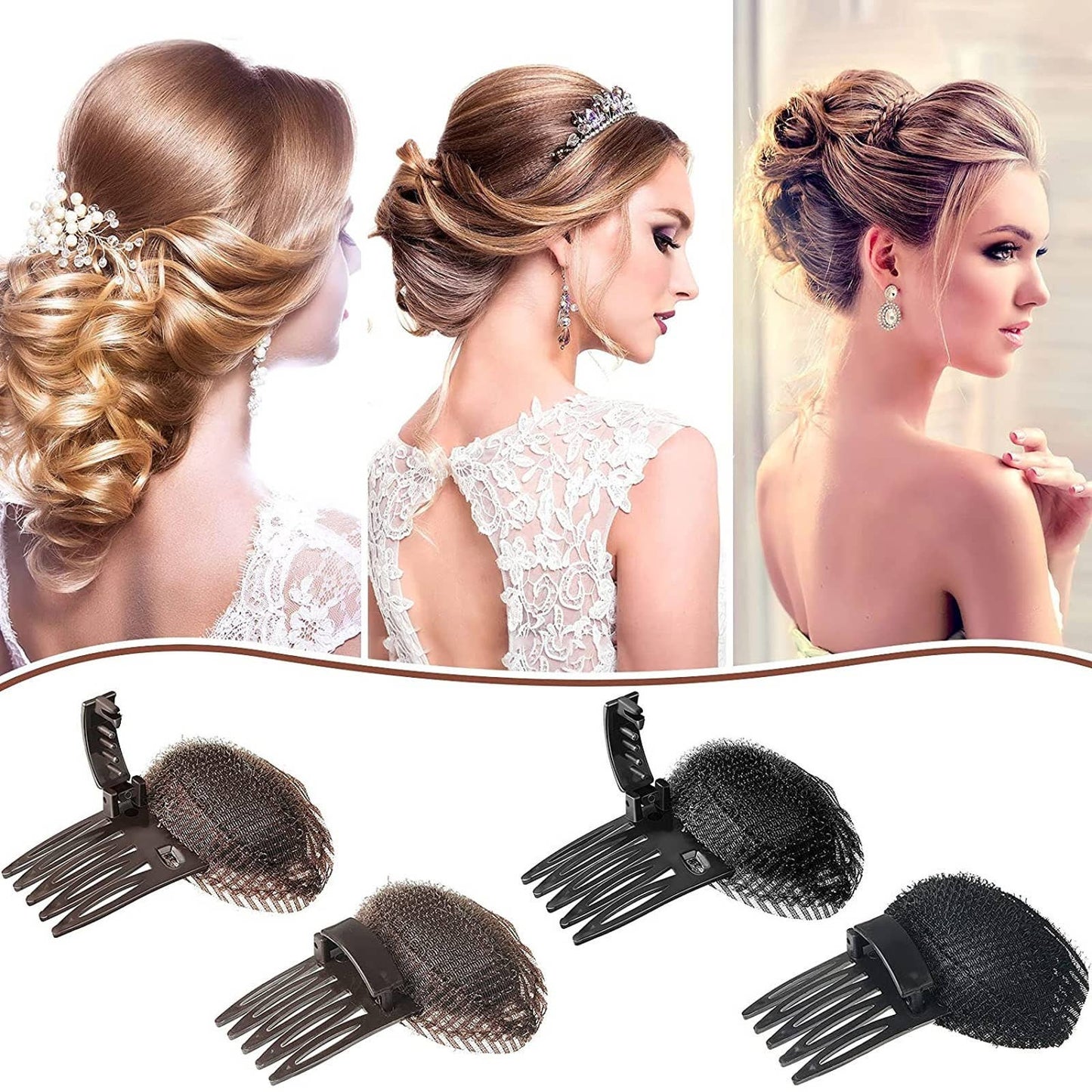 Bump It Up Volume Hair Base Styling Bun Maker Braid Insert Tool Do Beehive Hair Style Hair Accessories with Comb 2 Pieces Color Brown