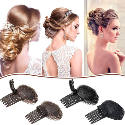 Bump It Up Volume Hair Base Styling Bun Maker Braid Insert Tool Do Beehive Hair Style Hair Accessories with Comb 2 Pieces Color Brown